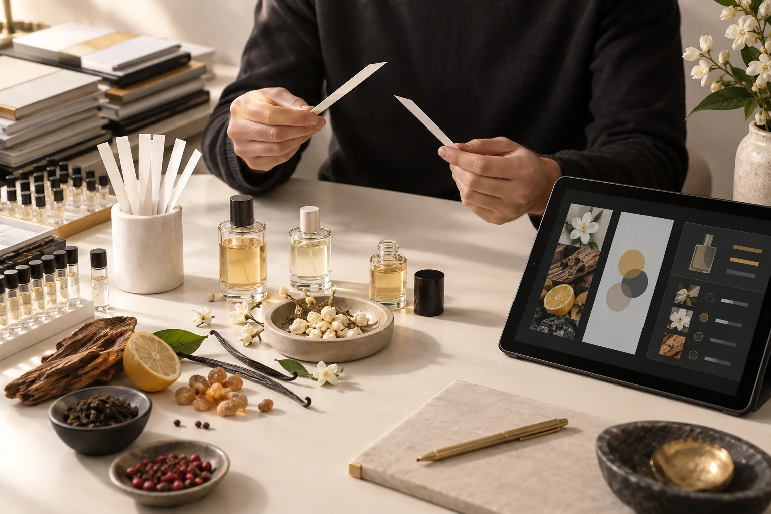 Illustration IA : le parfumeur et ses outils métier