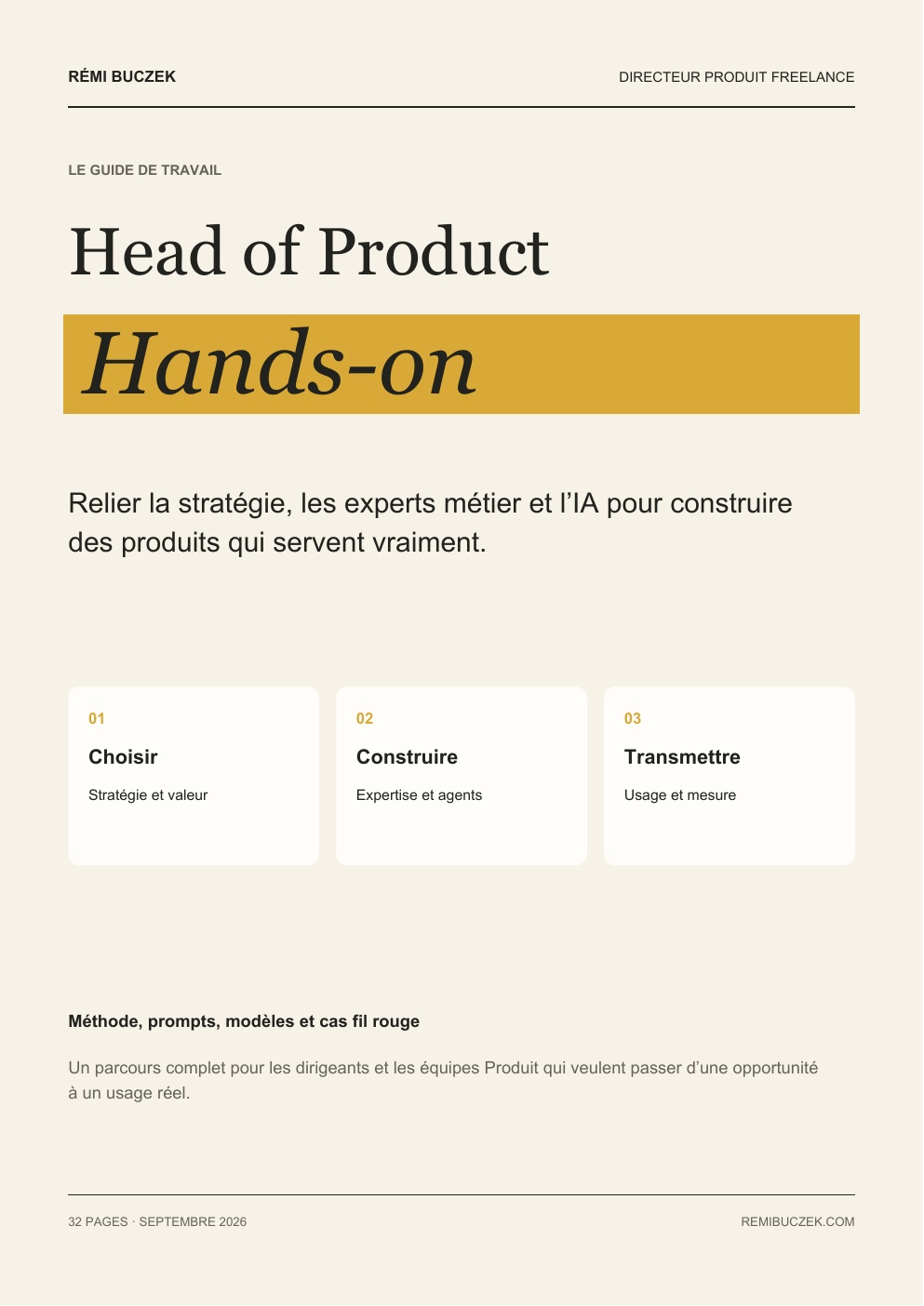 Couverture du guide Head of Product Hands-on de Rémi Buczek